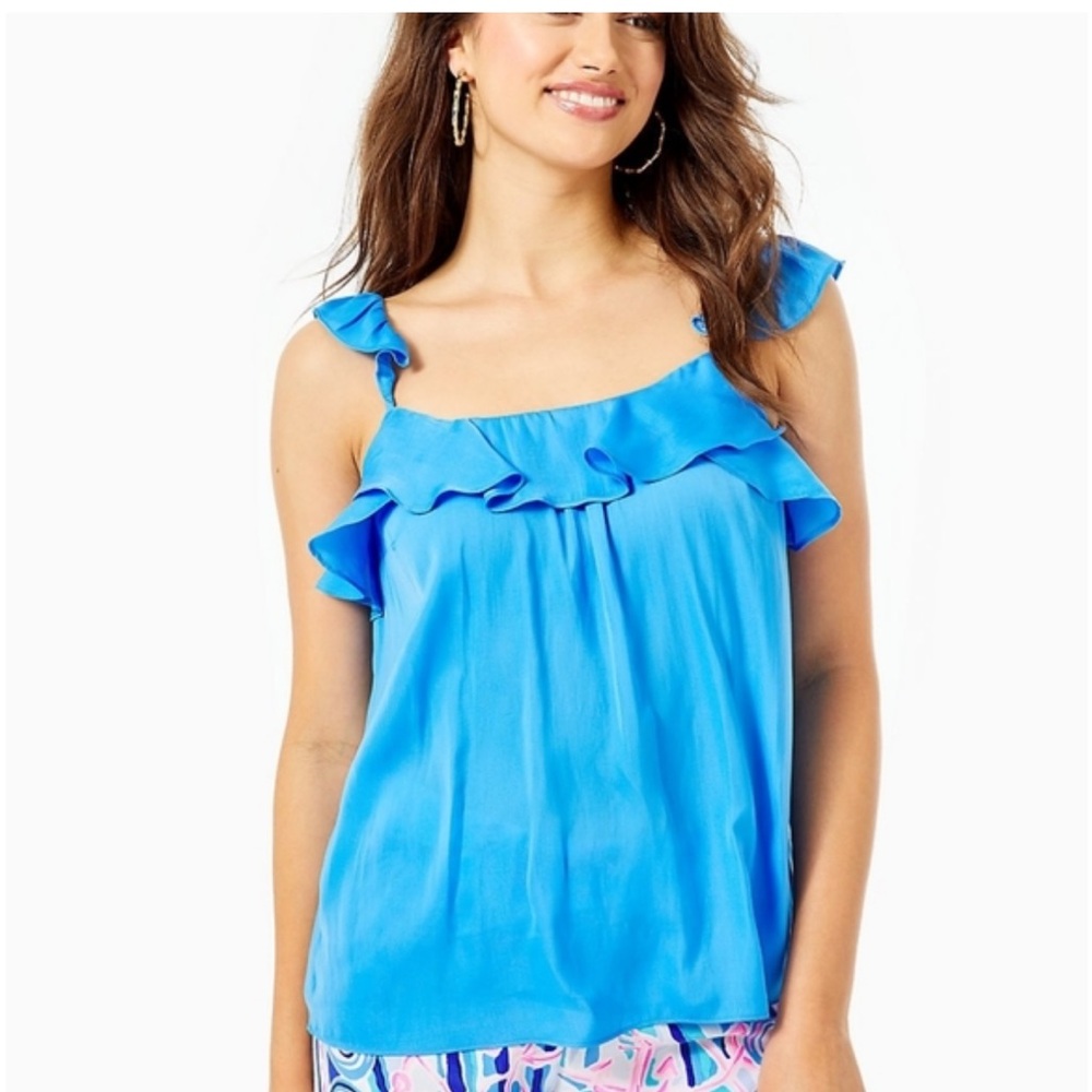 New Lilly Pulitzer silk Callie tank top Blue thistle medium resort summer travel